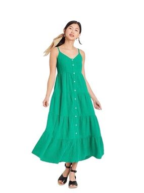 Universal Thread Green Tiered Button Front Summer Dress with Pockets Size XL